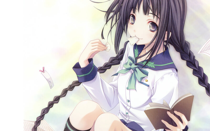 Anime Girl Eating Snack — White