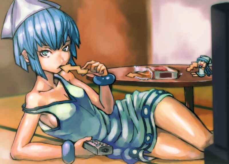 anime girl eating snacks