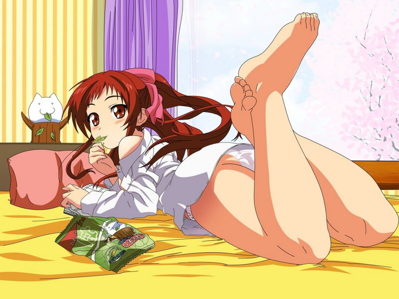 Anime girl eating snacks