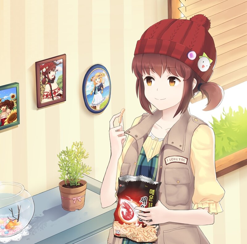 Anime Girl Eating Snacks — Red