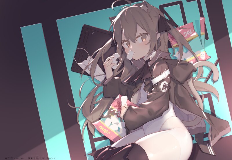 Anime Girl Eating Snacks — Teal