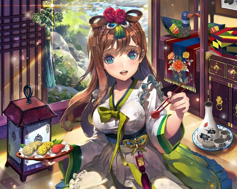 Anime Girl Eating Snacks — White