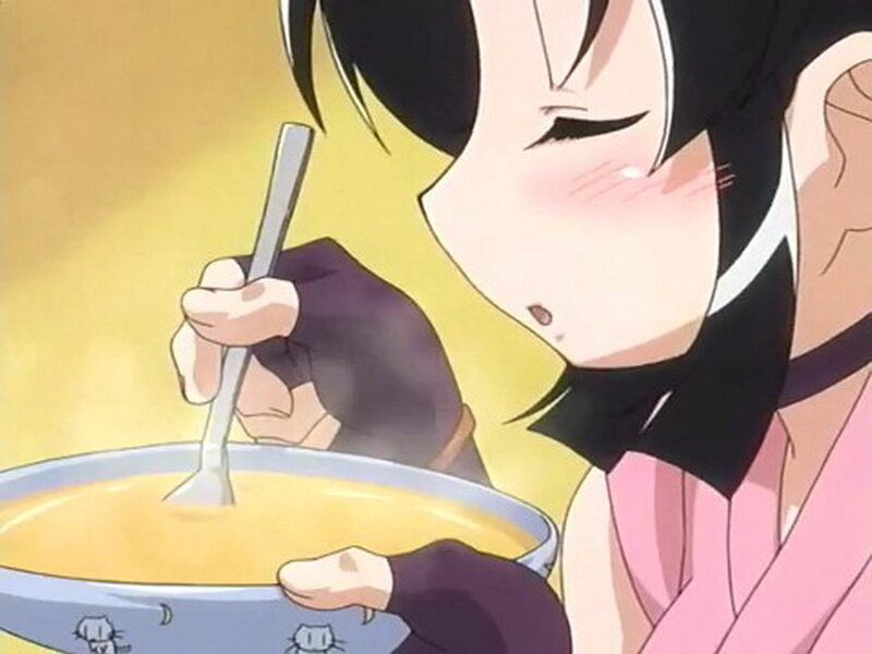 anime girl eating soup