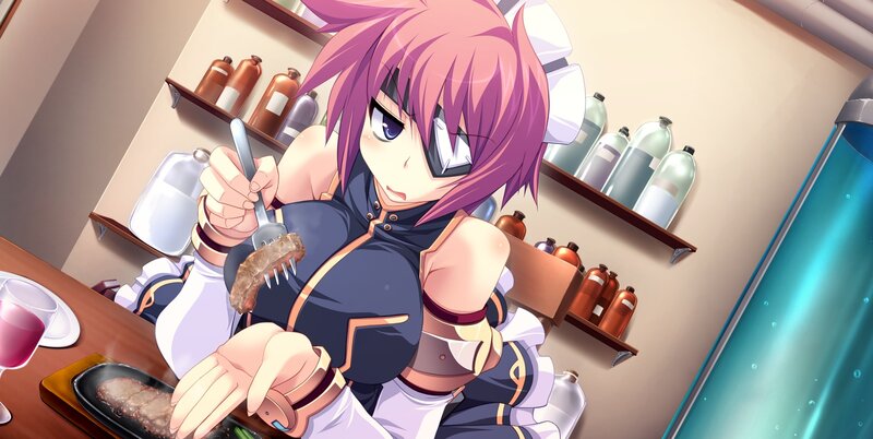 anime girl eating steak