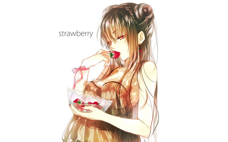 anime girl eating strawberries