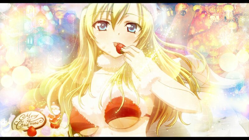 Anime girl eating strawberry