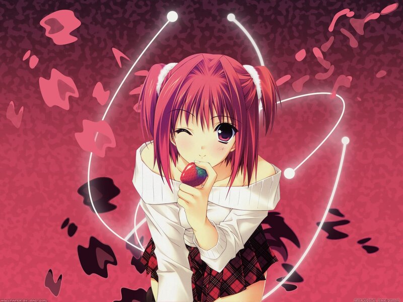 anime girl eating strawberry