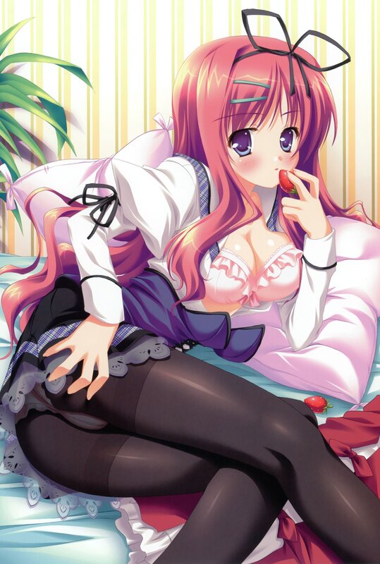 Anime girl eating strawberry