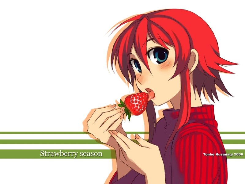 anime girl eating strawberry