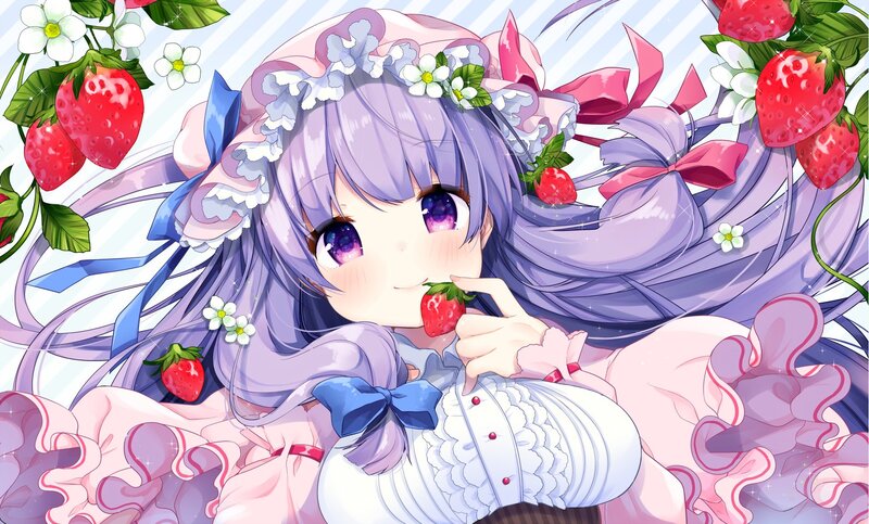 Anime Girl Eating Strawberry — Purple