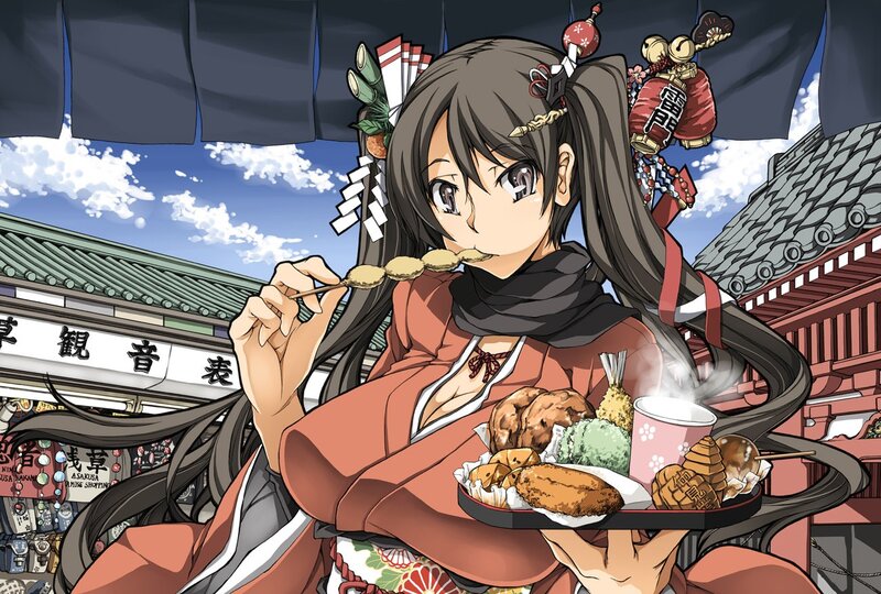 anime girl eating street food