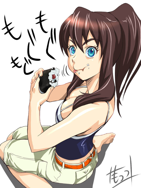anime girl eating sushi
