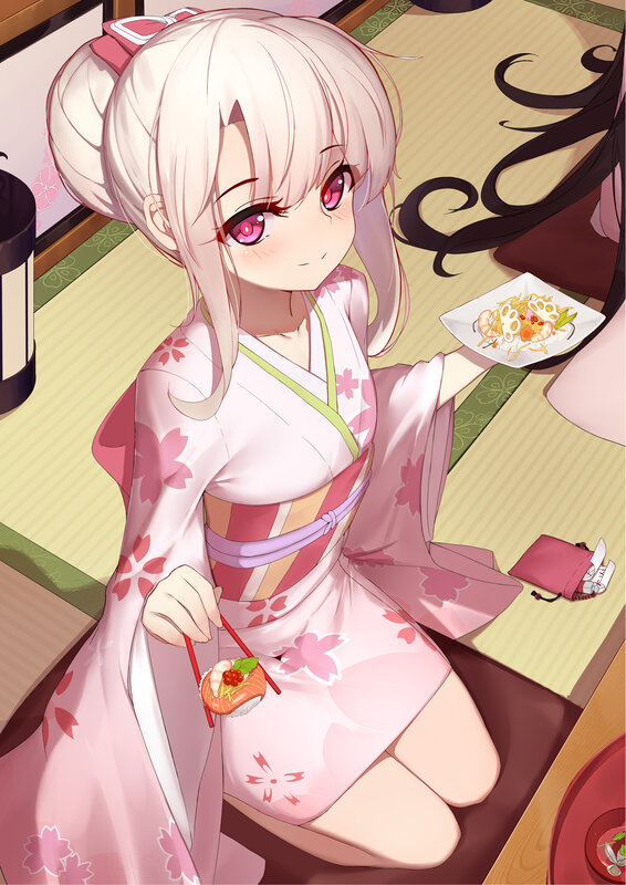 Anime Girl Eating Sushi — Pink