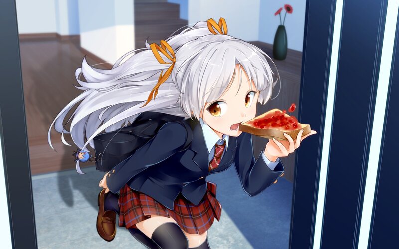 anime girl eating toast