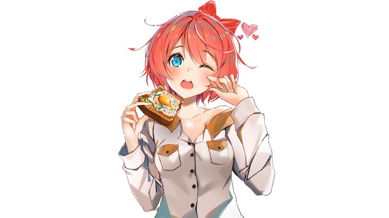 Anime Girl Eating Toast — Red