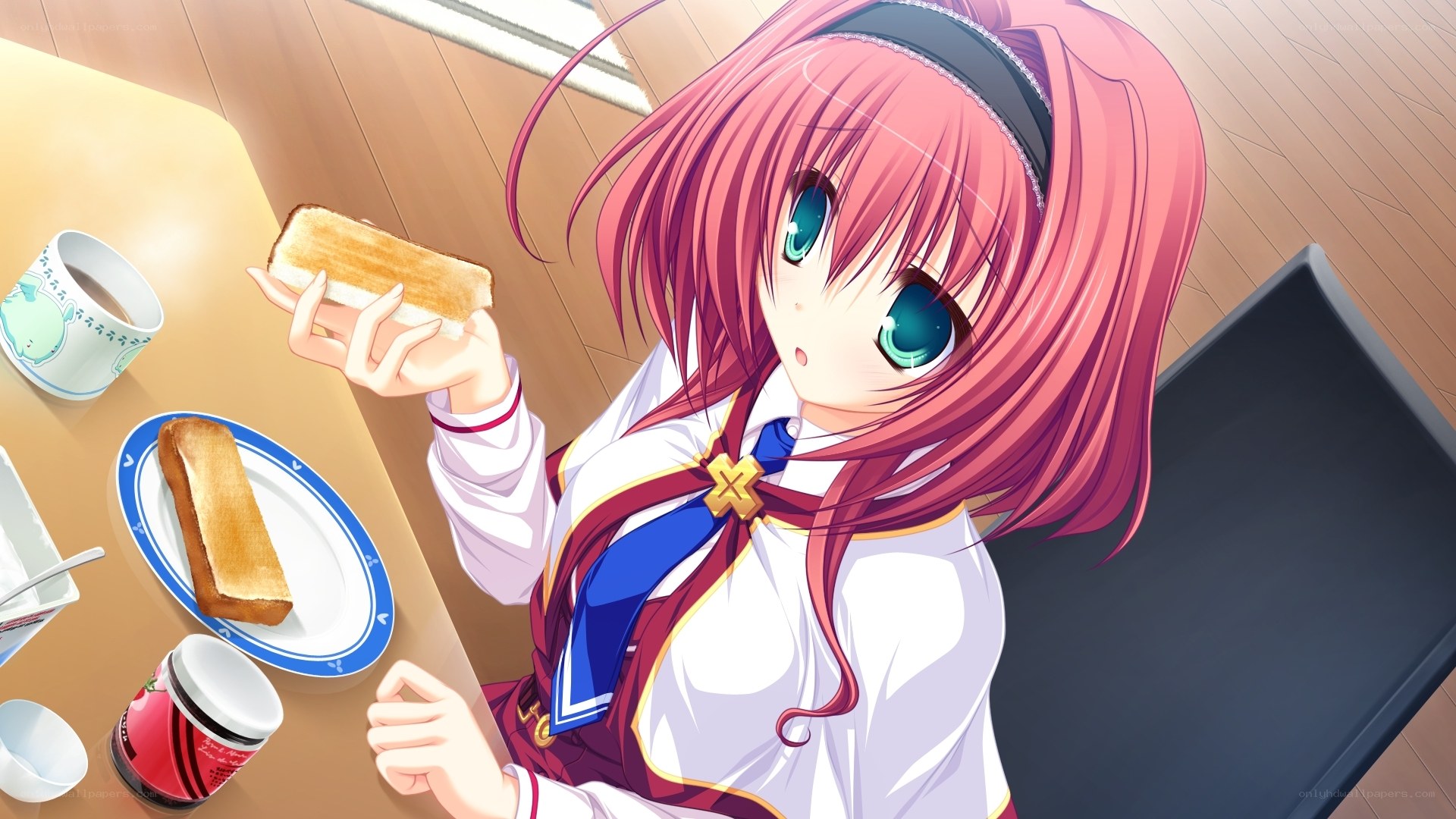 anime girl eating toast