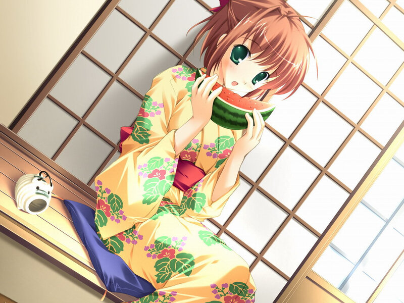 anime girl eating watermelon