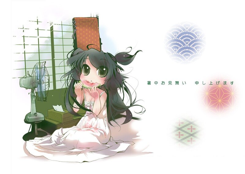 Anime girl eating watermelon