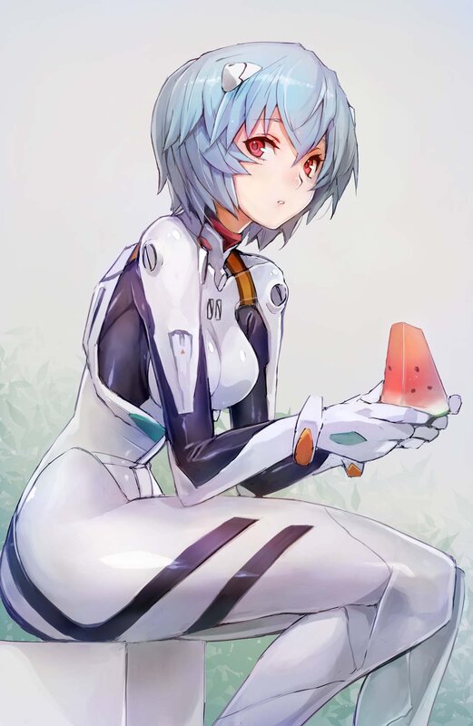 Anime Girl Eating Watermelon — White