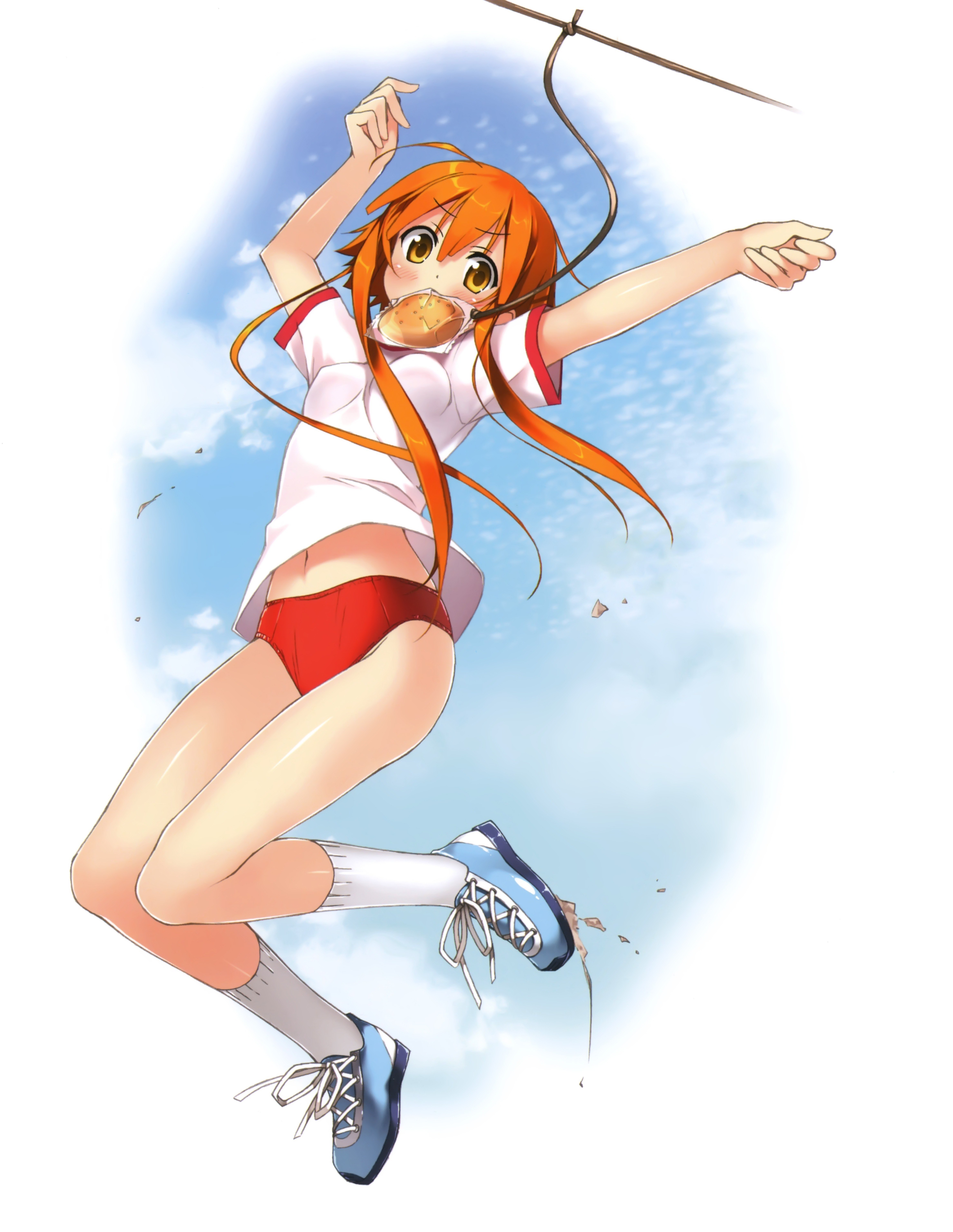 anime girl eating while swinging