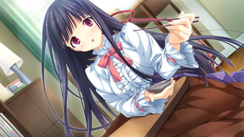 anime girl eating with chopsticks