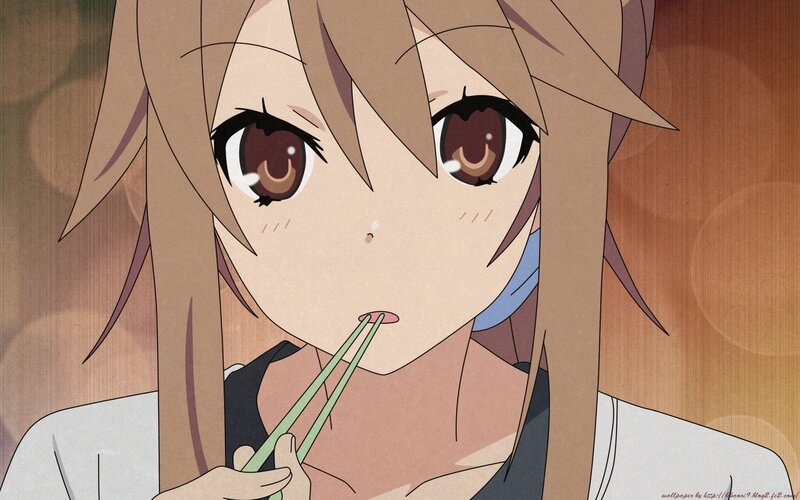 anime girl eating with chopsticks