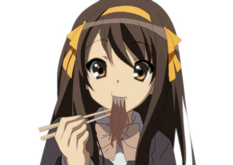 anime girl eating with chopsticks