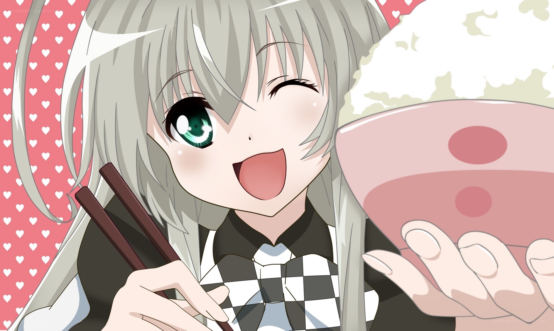 anime girl eating with chopsticks