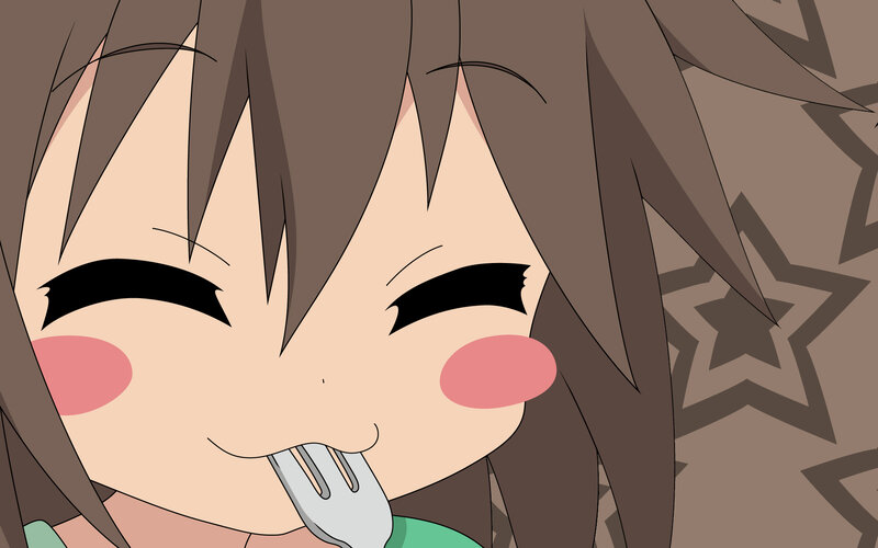anime girl eating with fork