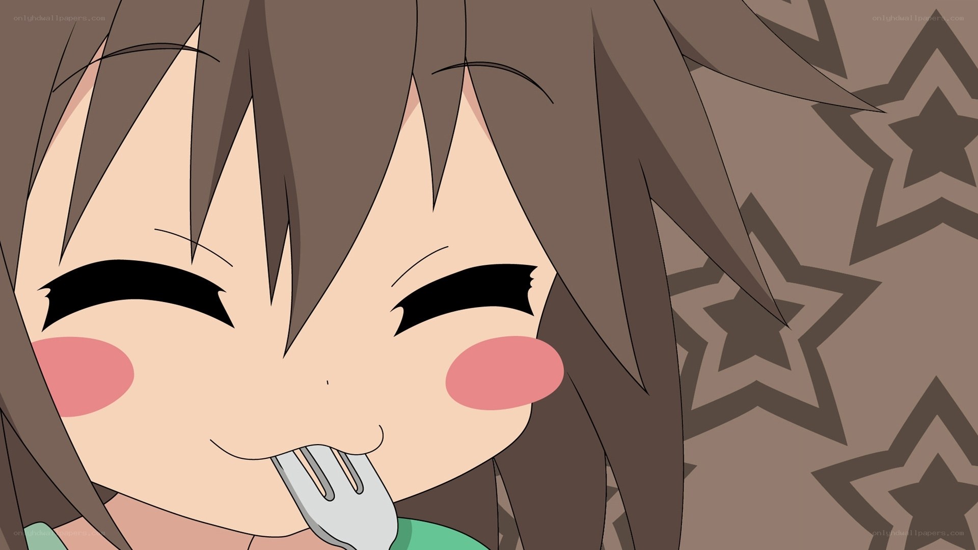 anime girl eating with fork