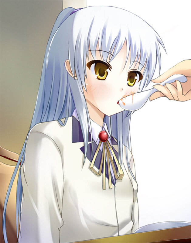 anime girl eating with spoon