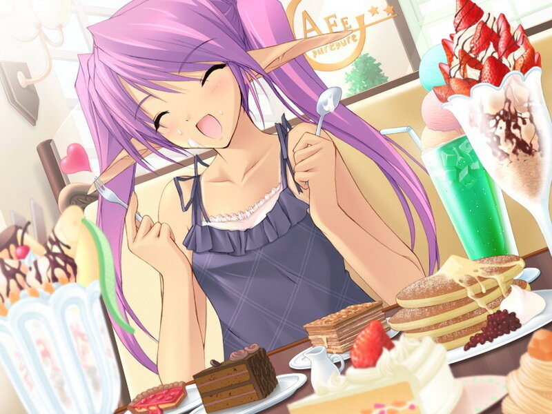 Anime girl enjoying dessert