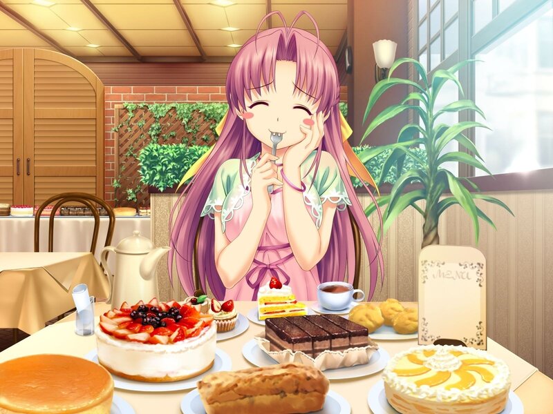 Anime girl enjoying dessert