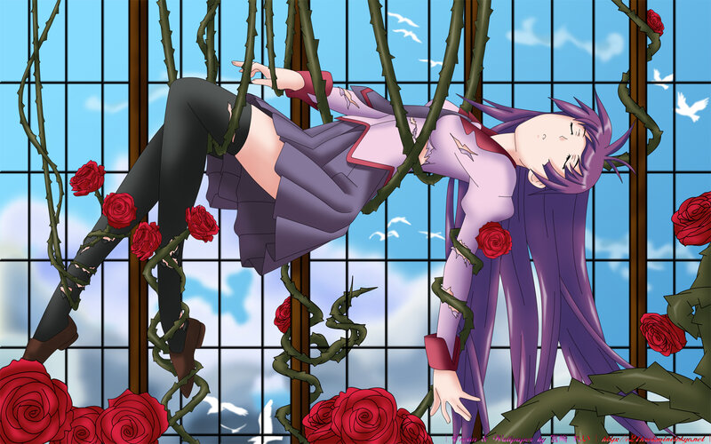 Anime girl entangled in roses