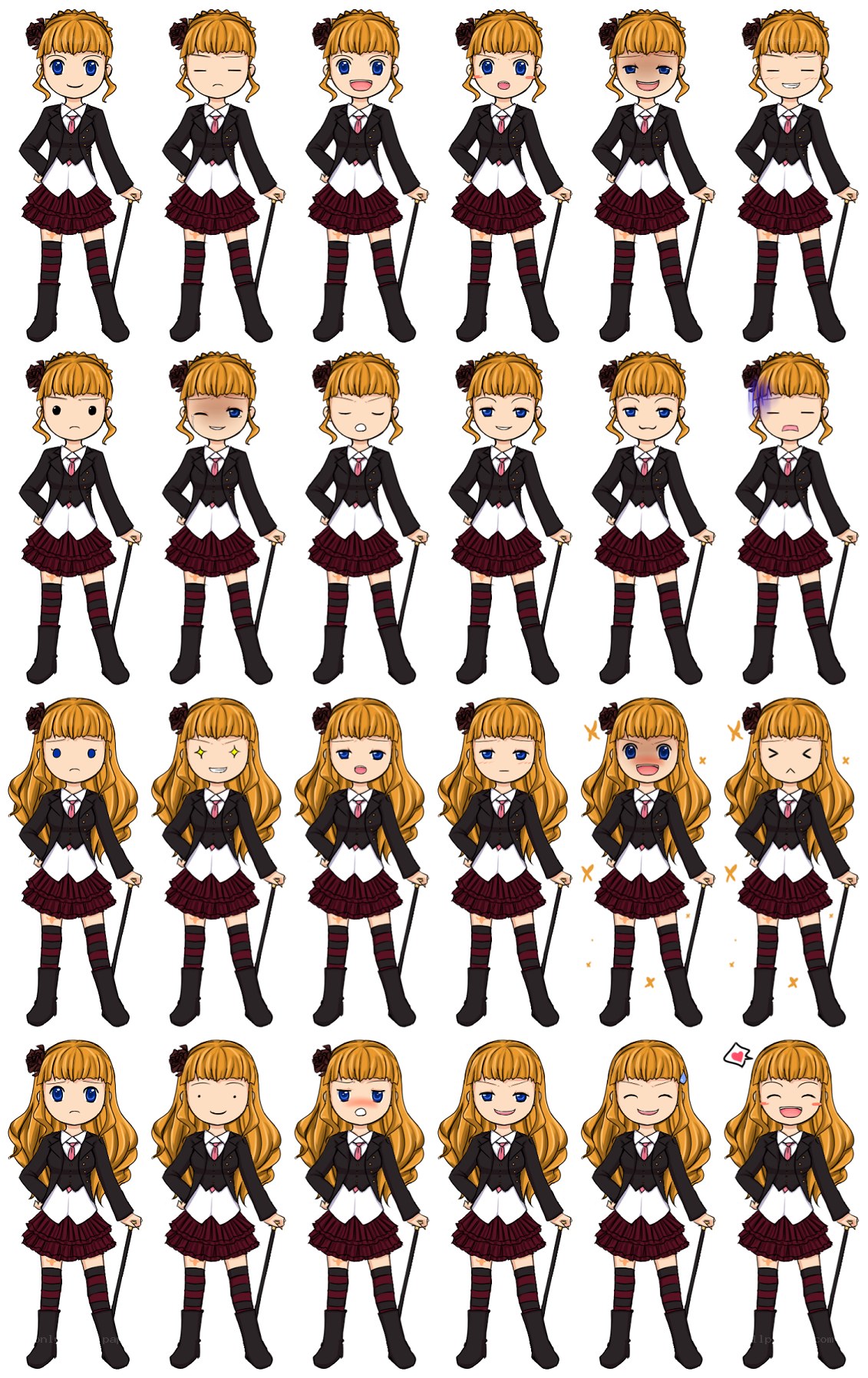 anime girl expression sheet