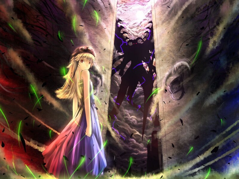 Anime girl facing a dark figure