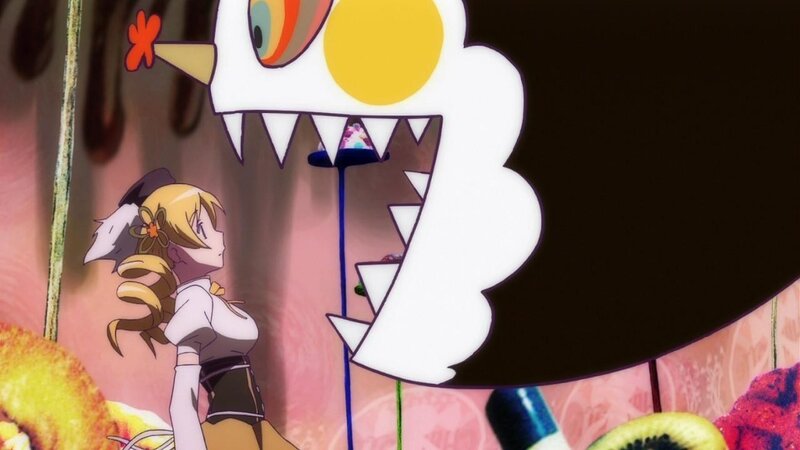 anime girl facing giant monster