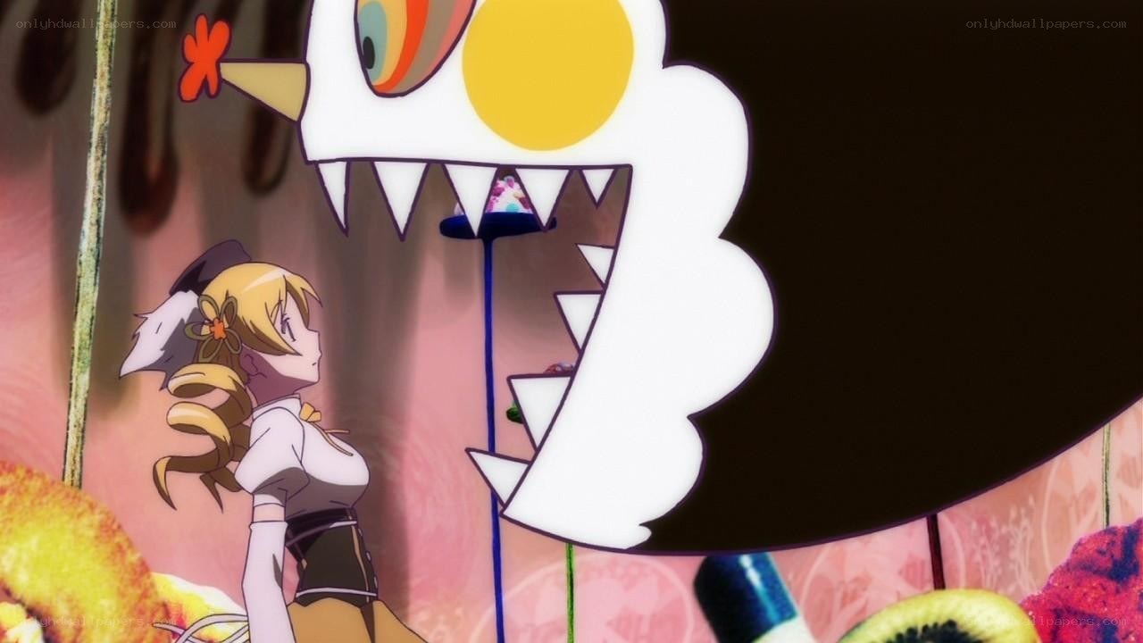 anime girl facing giant monster