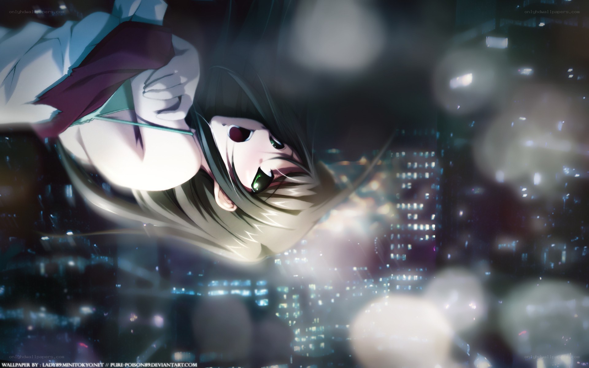 anime girl falling at night