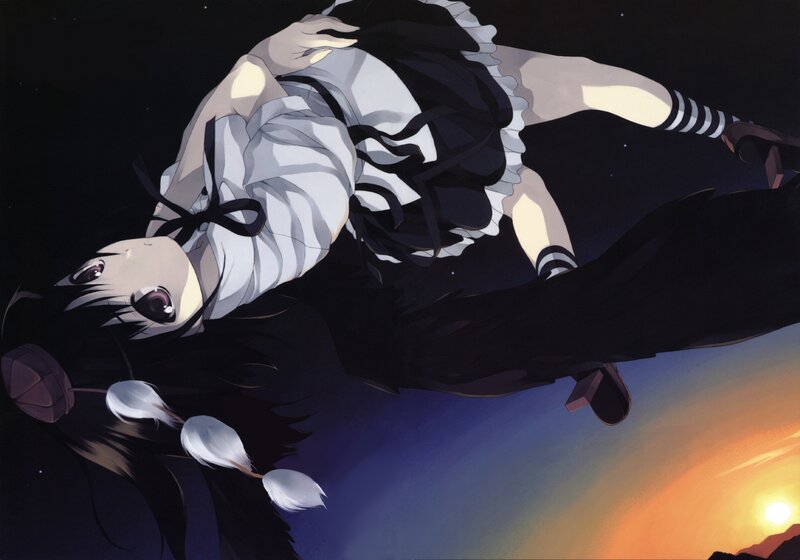 Anime girl falling at sunset