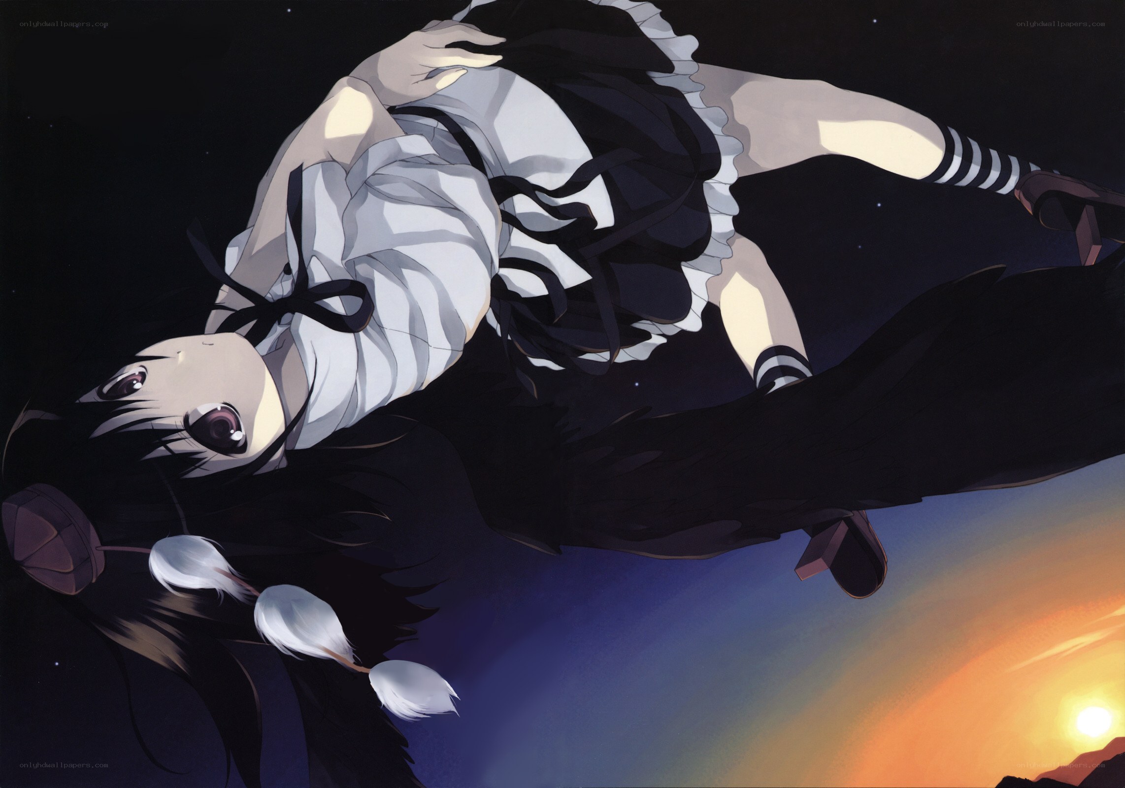 anime girl falling at sunset