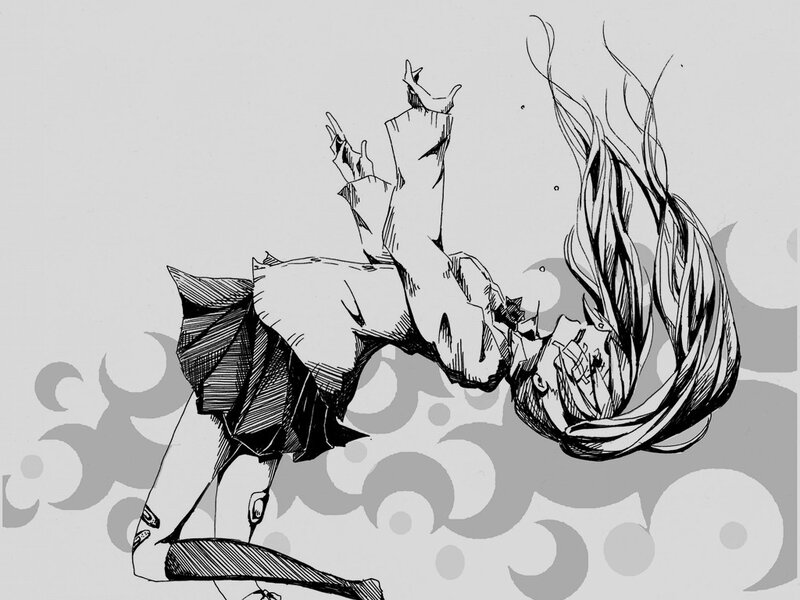 Anime Girl Falling — Black, Dramatic, Manga