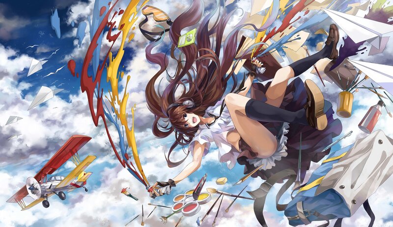 Anime Girl Falling — Blue, Chaotic