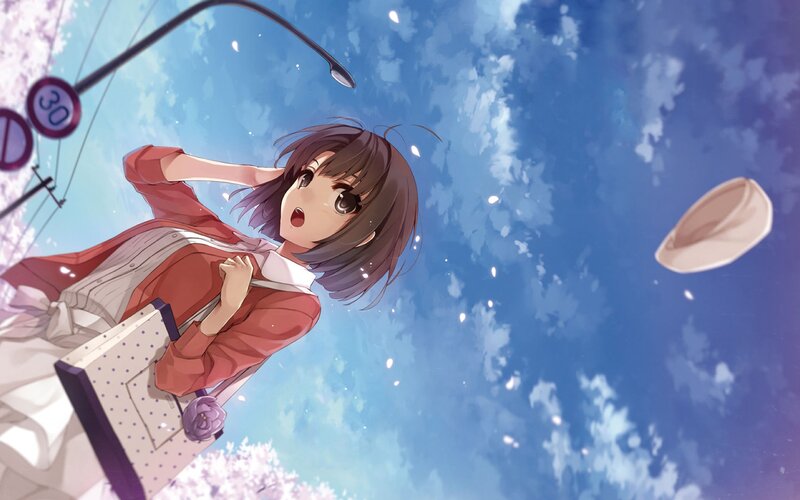 Anime Girl Falling — Blue, Dramatic, Spring, Digital Art
