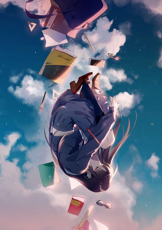 Anime Girl Falling — Blue, Dreamy, Afternoon