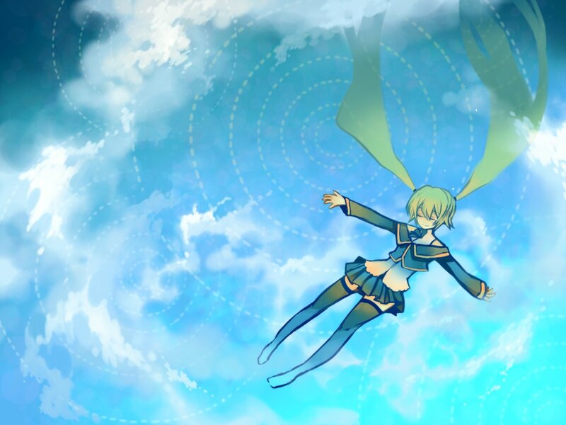 Anime Girl Falling — Blue, Serene, Digital Art