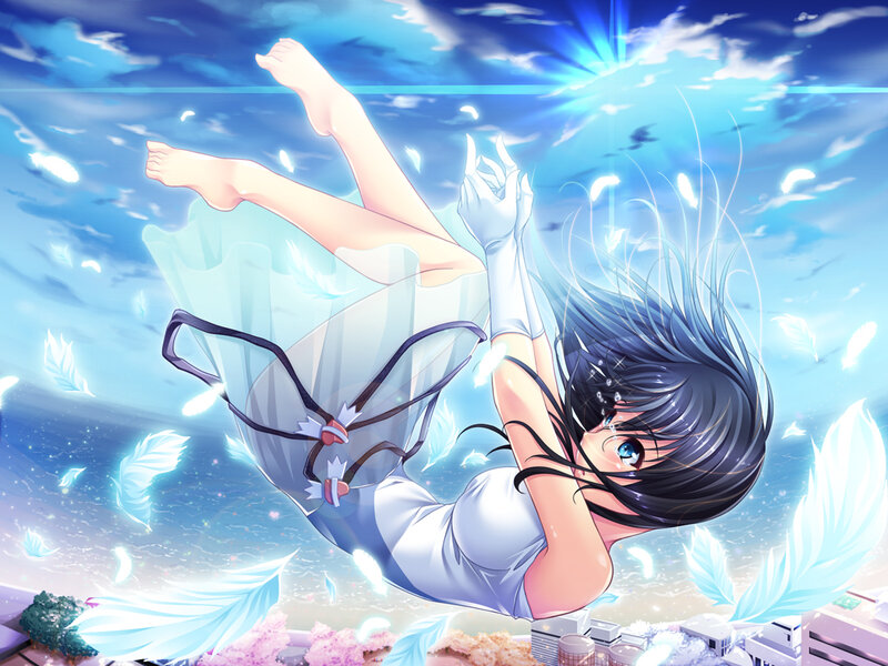 Anime Girl Falling — Blue, Serene