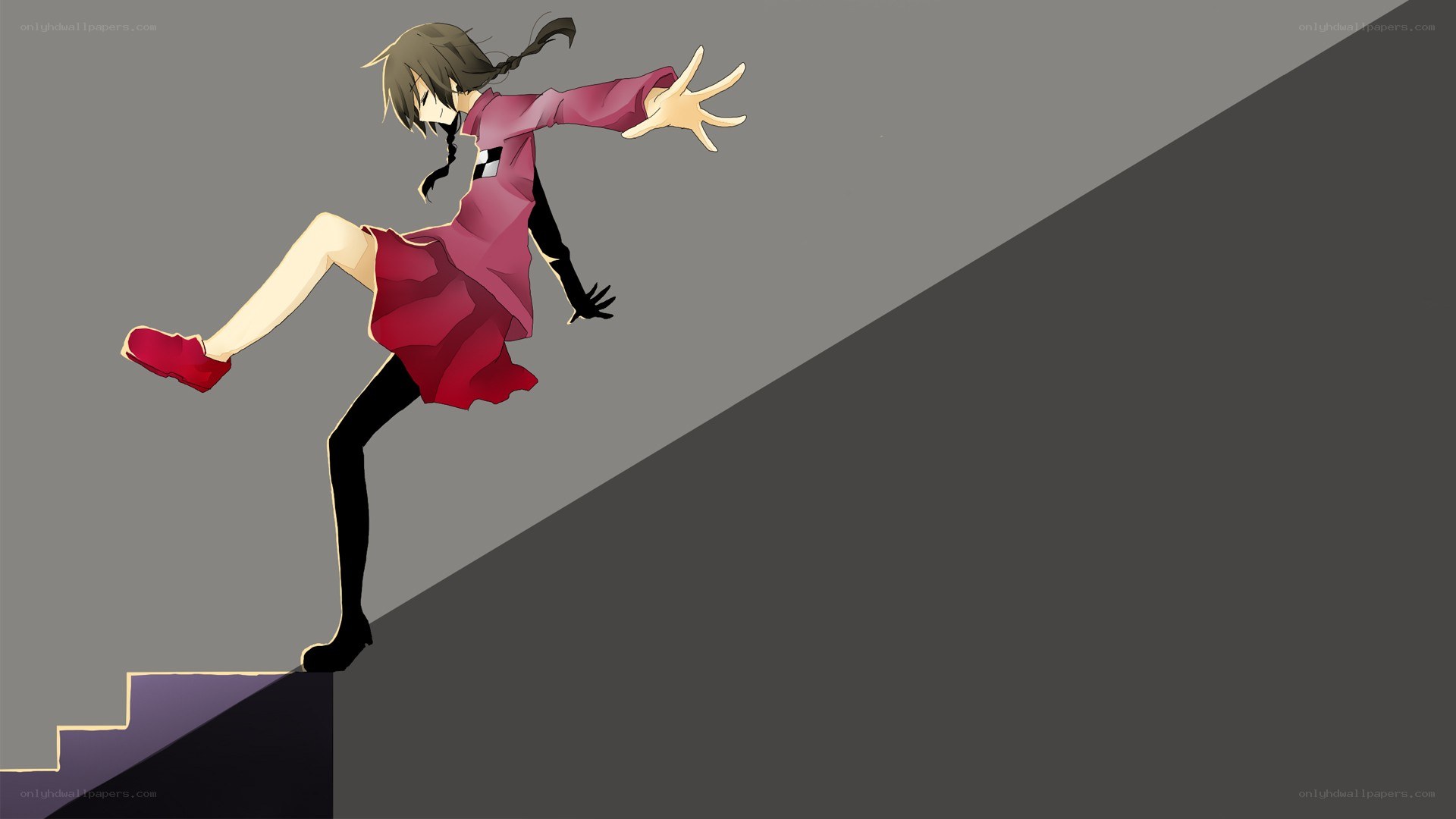 anime girl falling down stairs