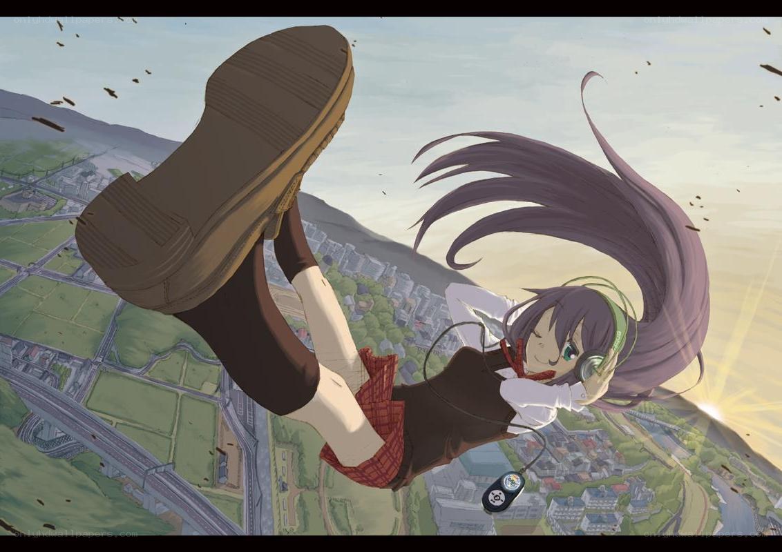Anime girl falling from sky