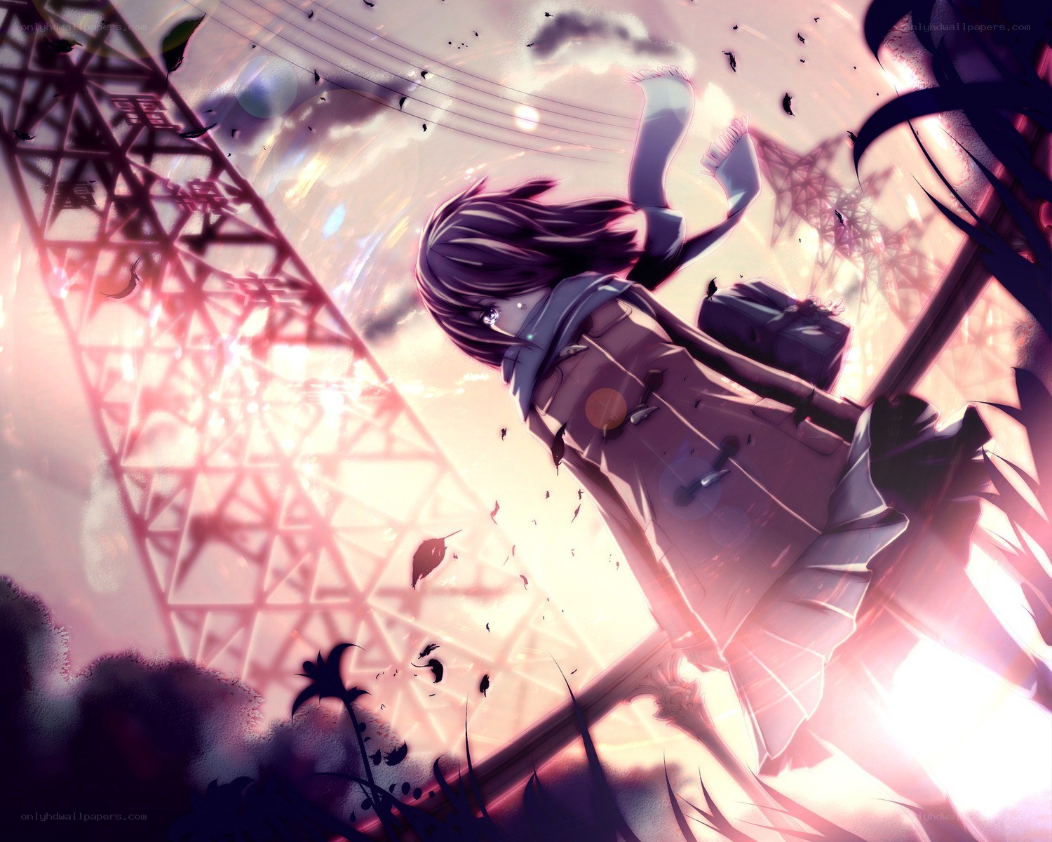 Anime girl falling from tower